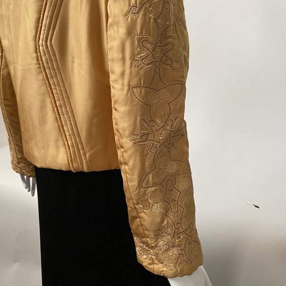 Gold Silk Embroidered Jacket by Seta Max Sz Large - Picture 1 of 15